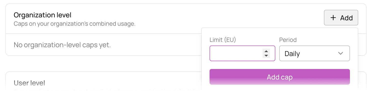 Adding an organization cap with a limit in EU and a daily period