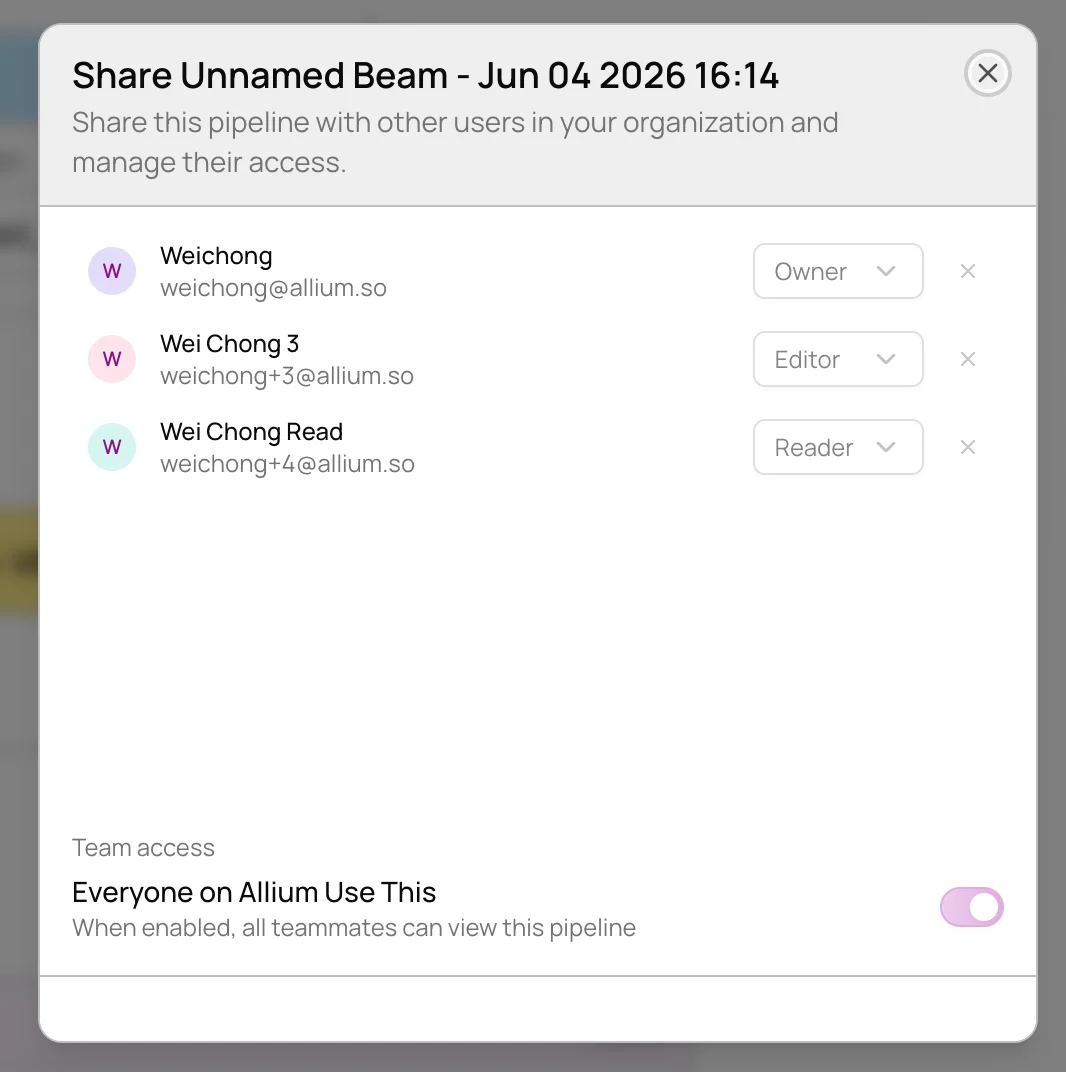 Beam share dialog