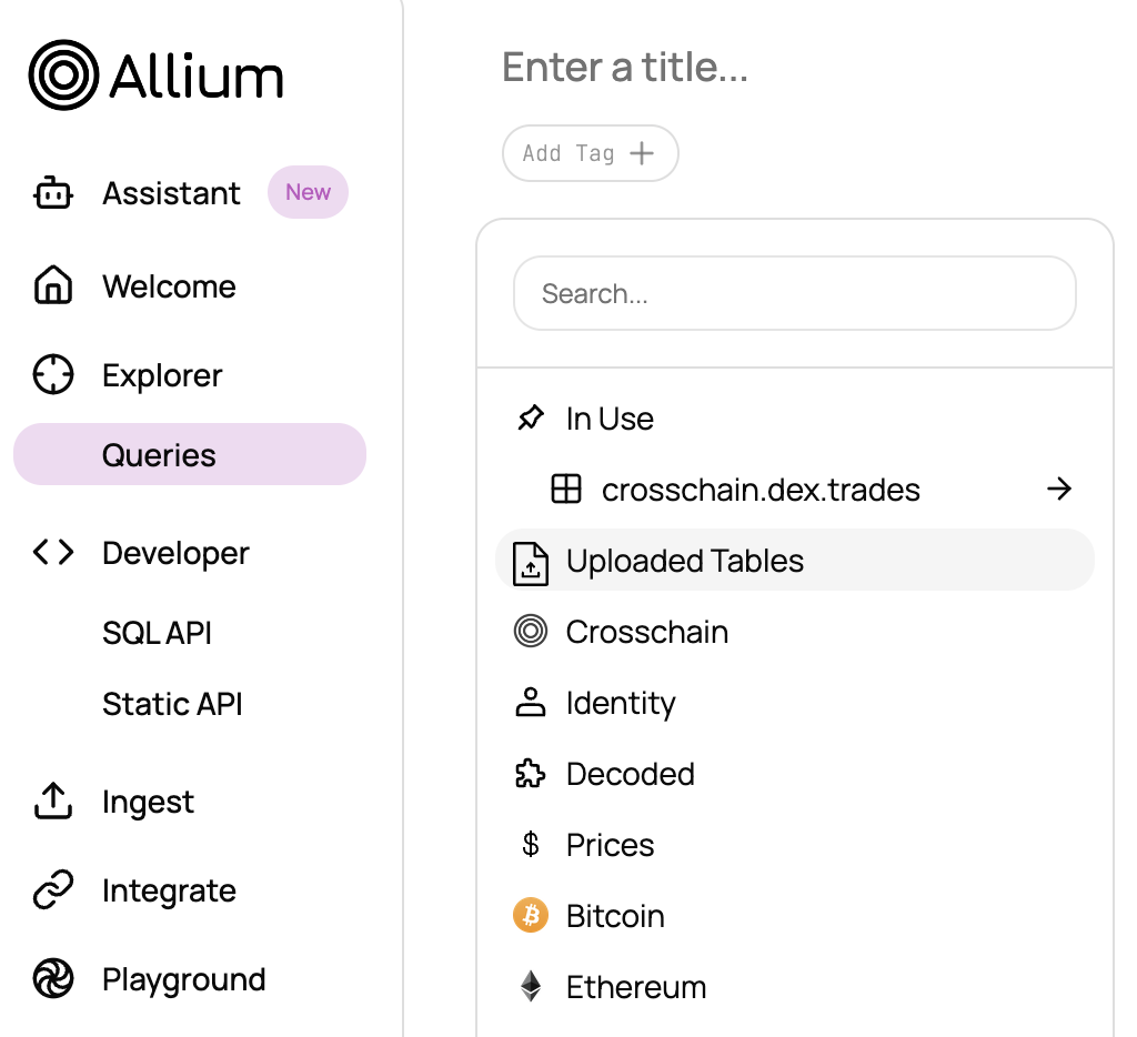 Uploaded tables view
