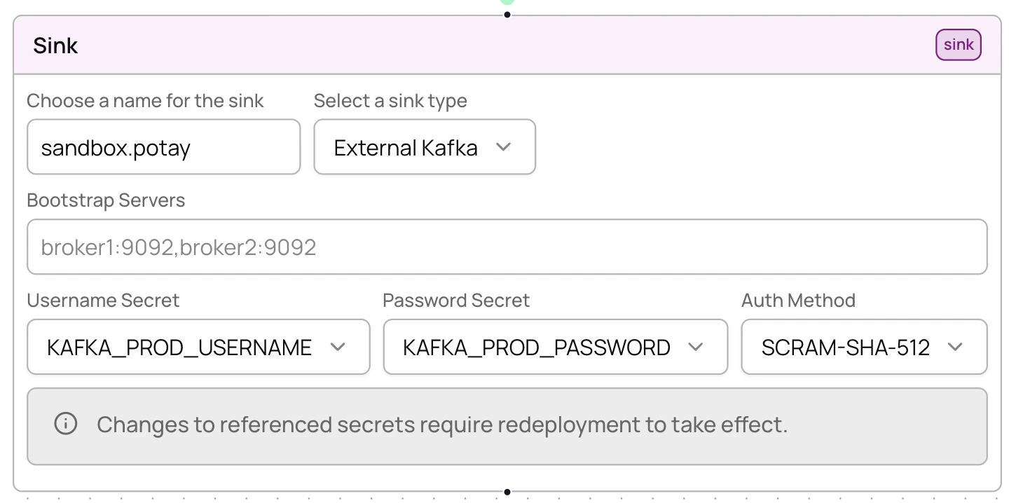 External Kafka configuration fields