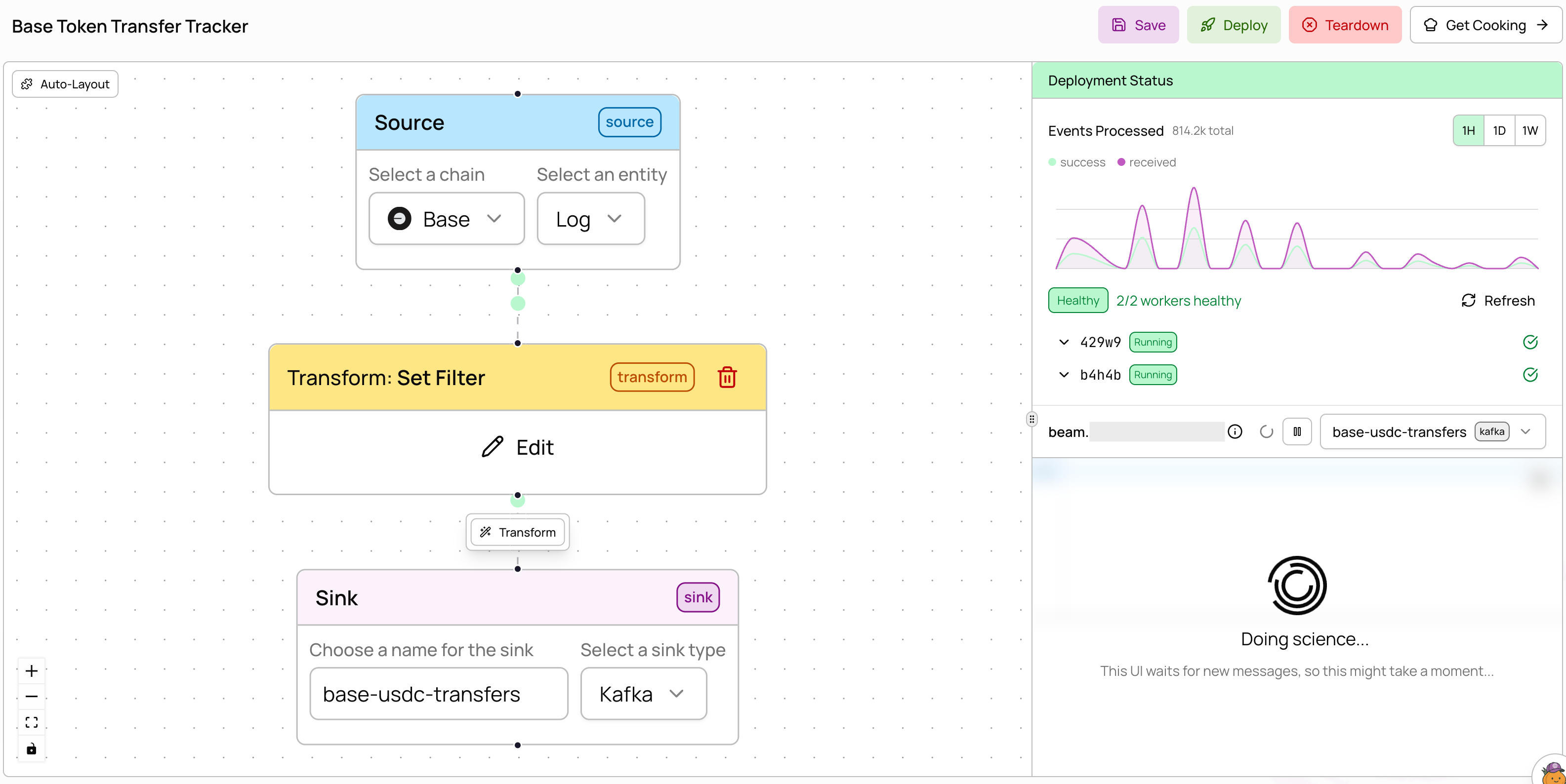 Base USDC token transfer pipeline in Beam UI