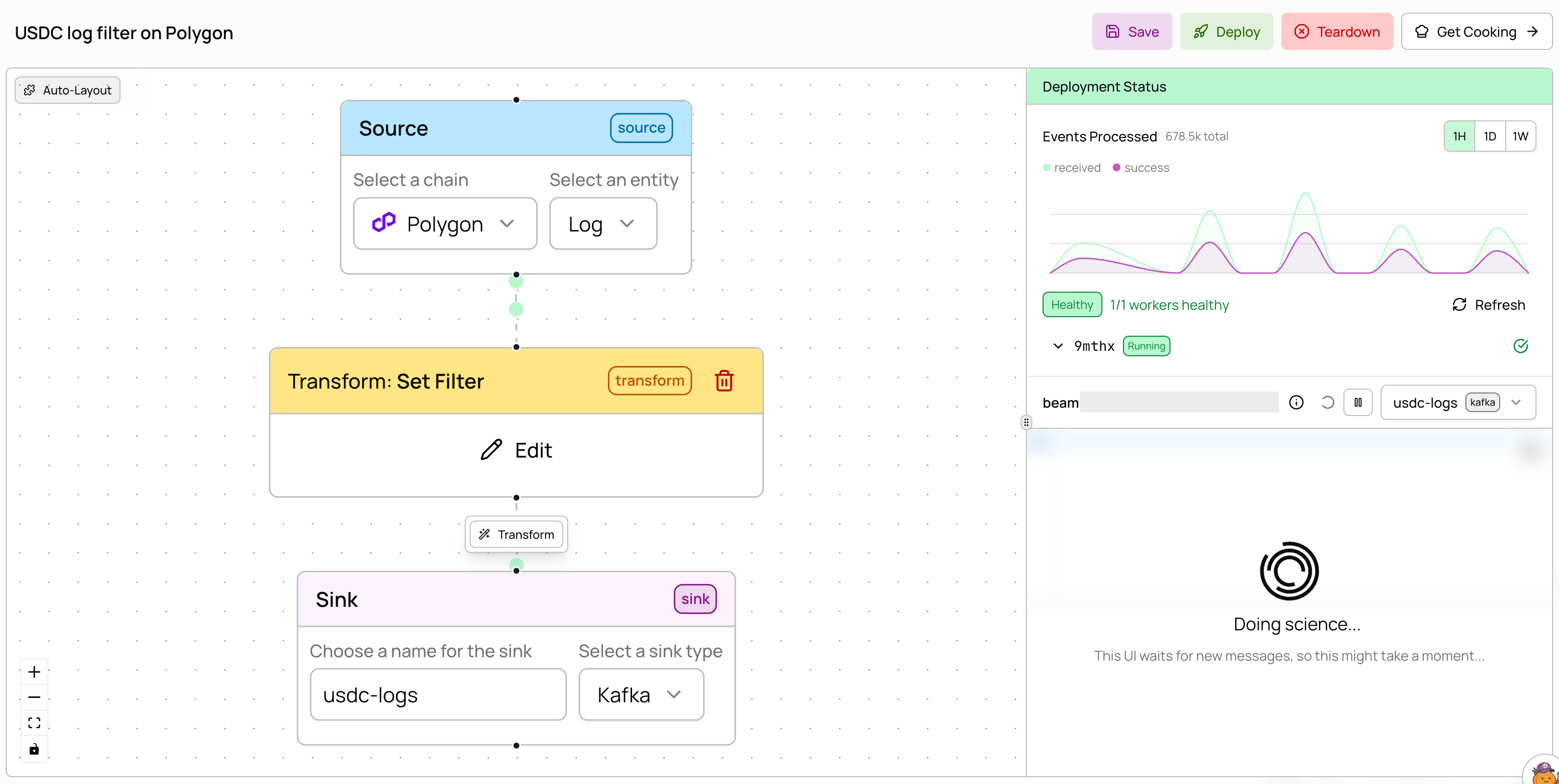 USDC log filter pipeline in Beam UI