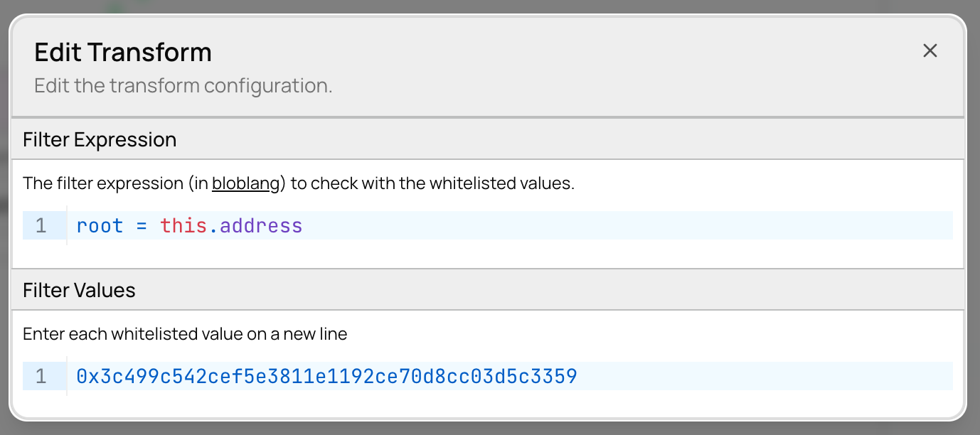 Beam set filter configuration