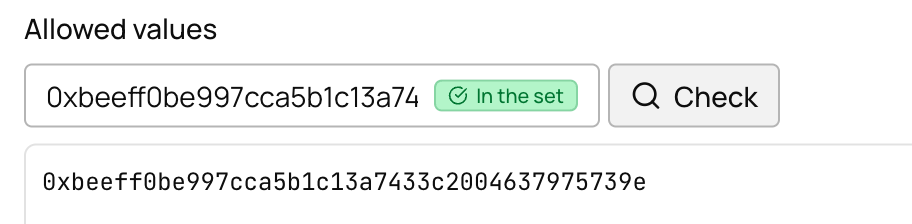 The filter value membership check shows In the set.