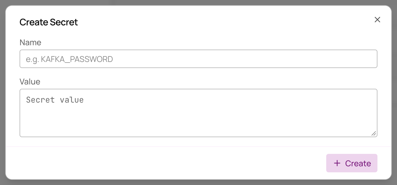 Create secret dialog