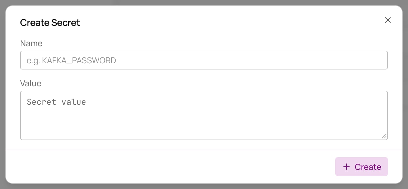Create secret dialog