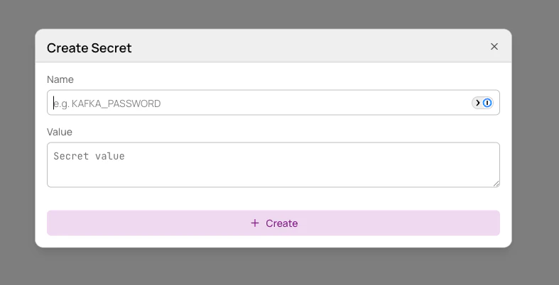 Create secret dialog