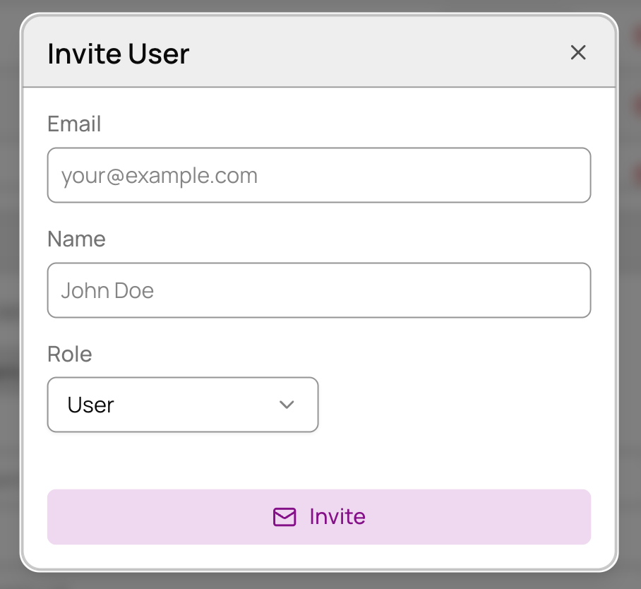 Invite user dialog