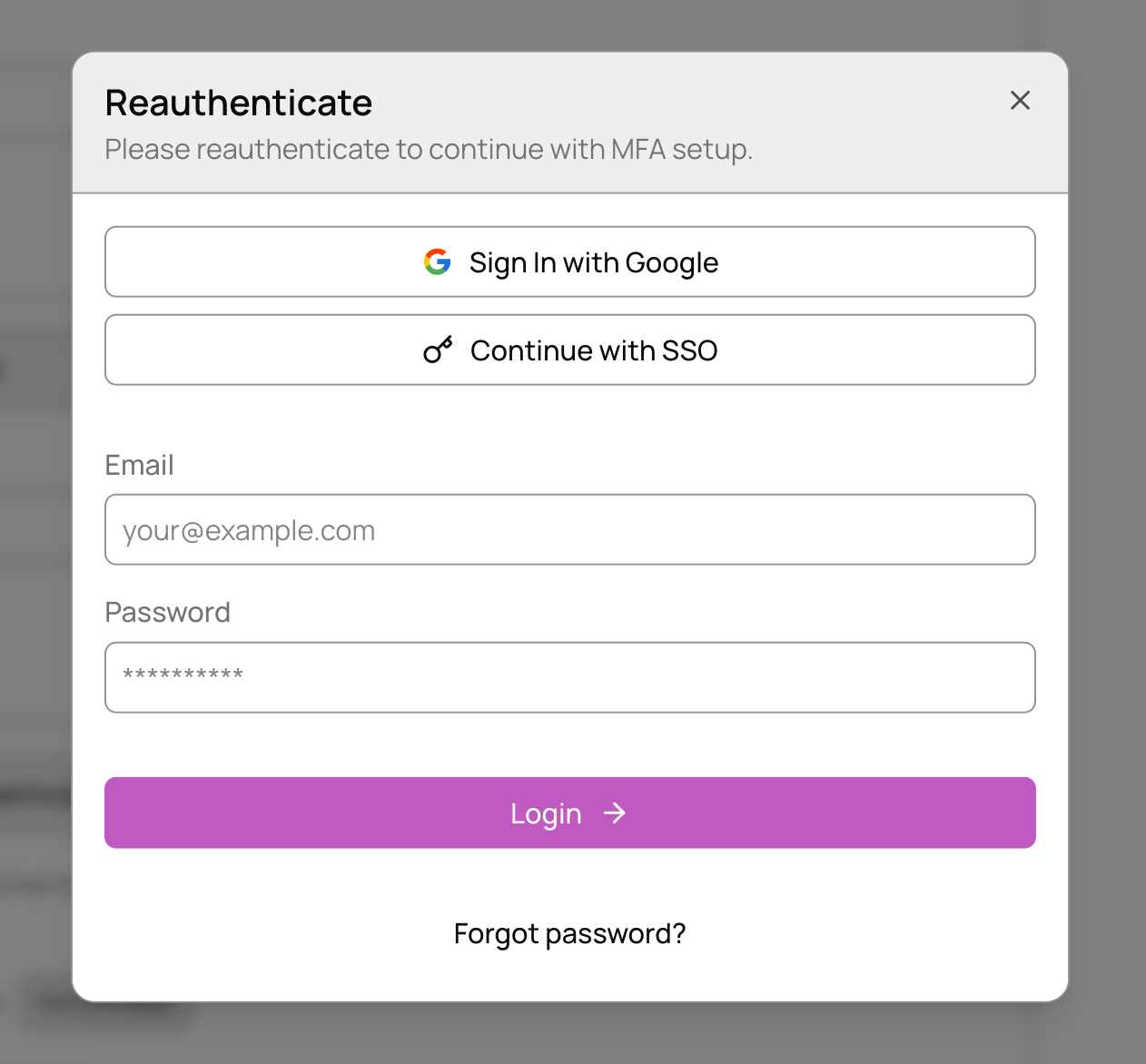 Reauthentication screen