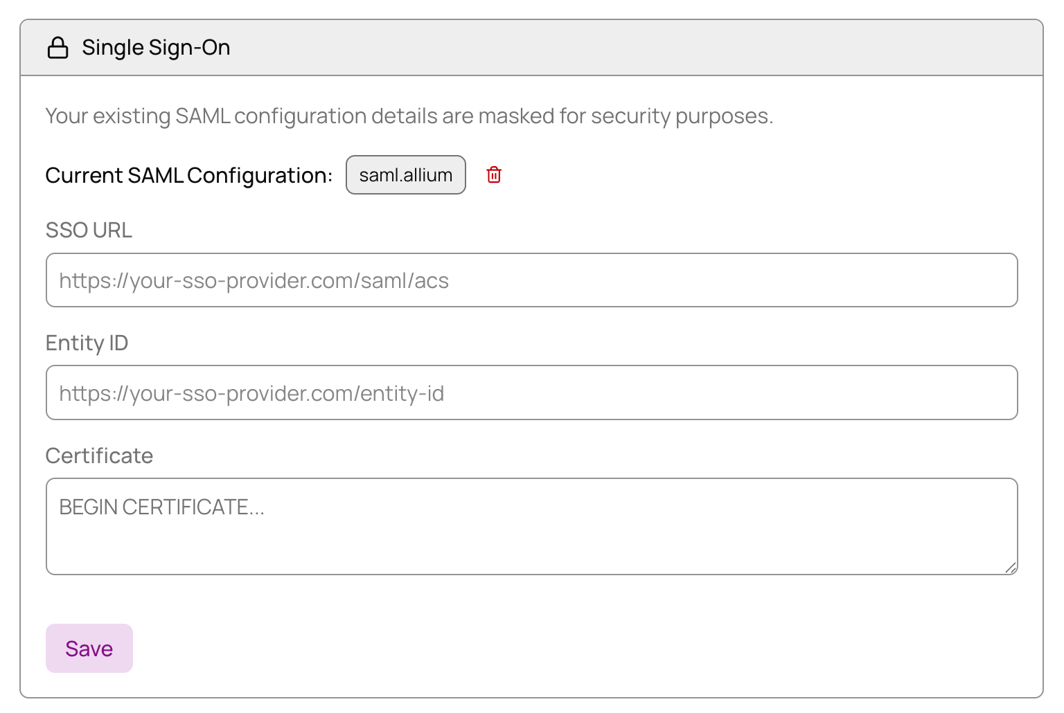 Allium SSO setup page