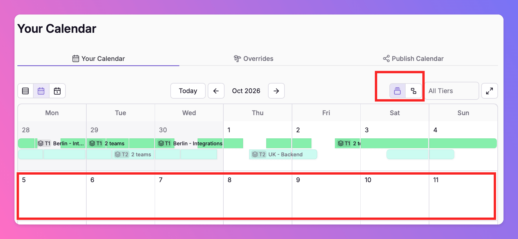 Effective calendar: empty lane because you are not on-call during vacation
