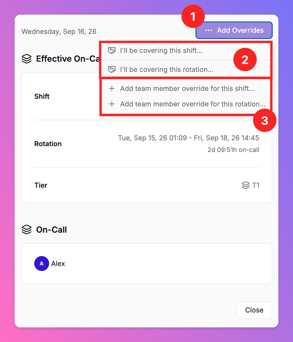Shift overlay: view, edit, or create a related override without stacking extra dialogs