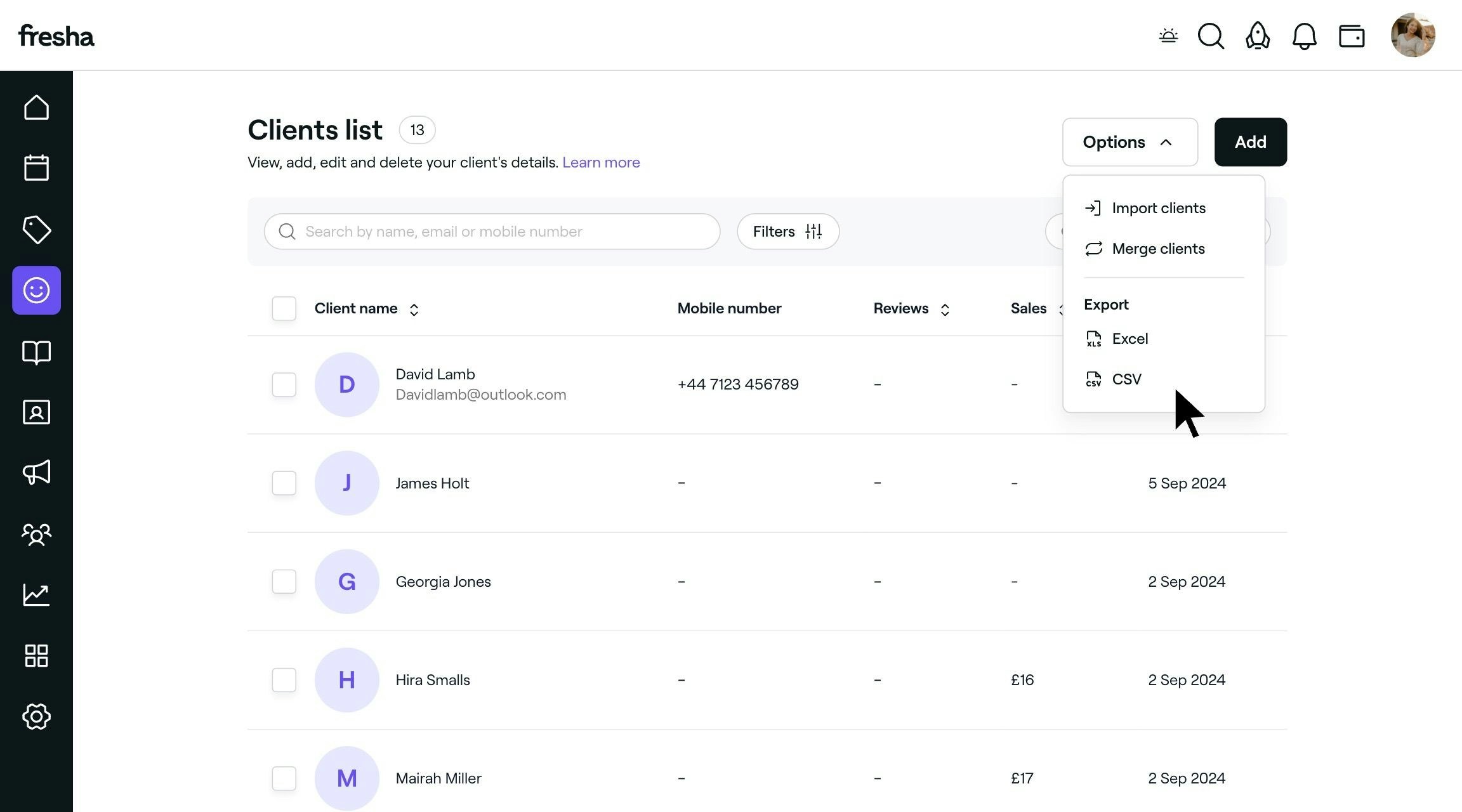 Export Your Client List Web Fresha Jpe