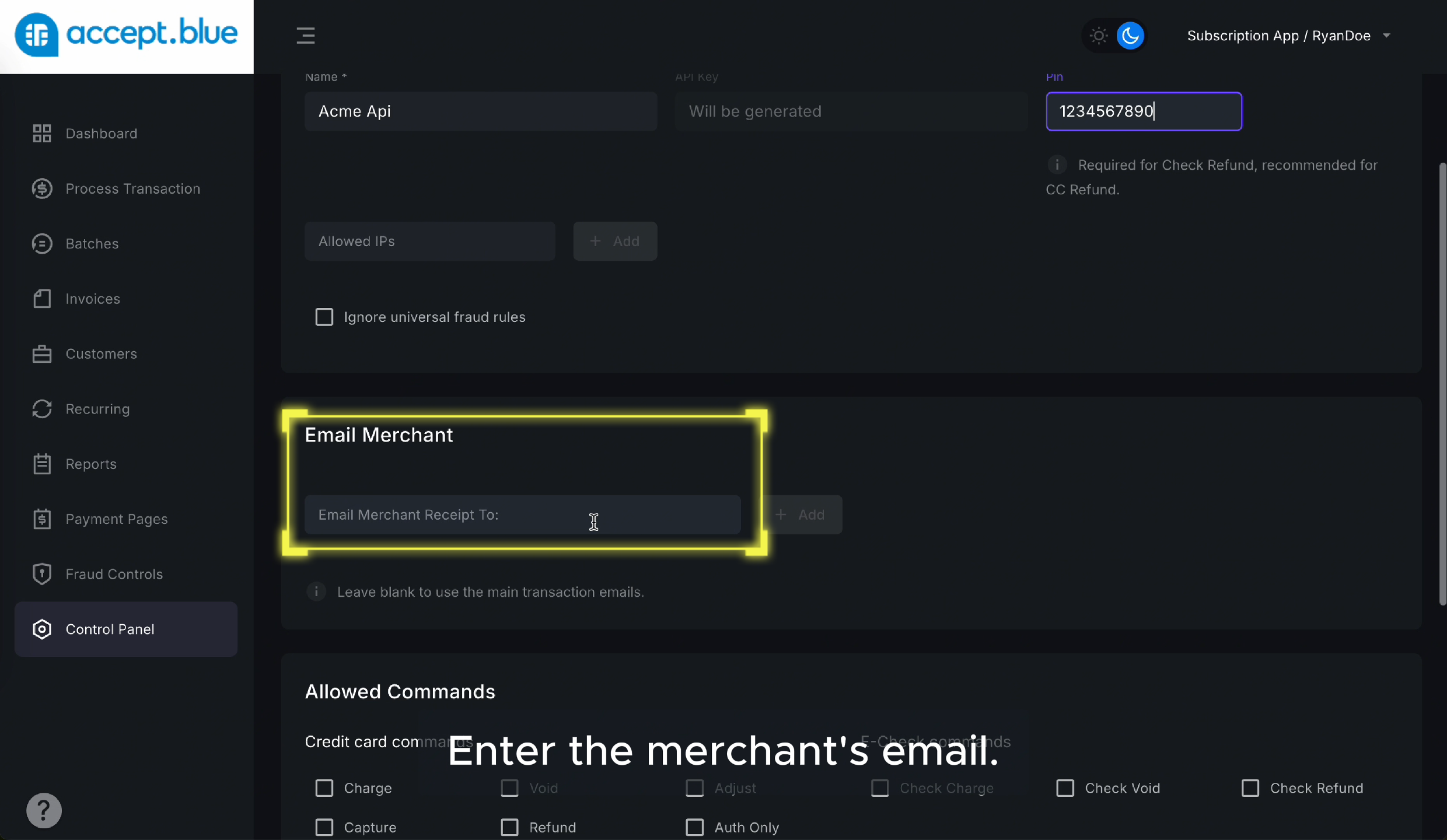 Merchant Email Pn