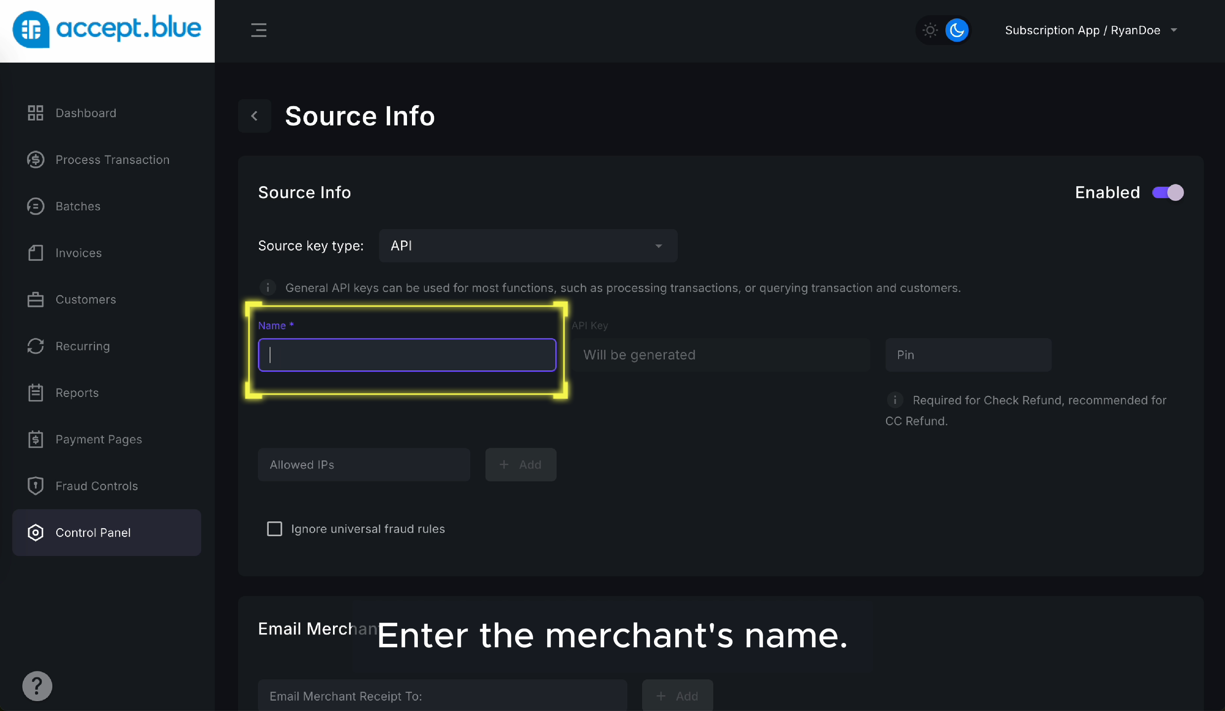 Merchant Name Pn
