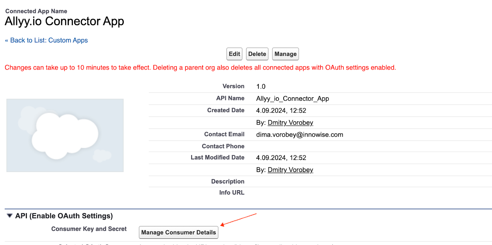 Click on the Manage Consumer Details button