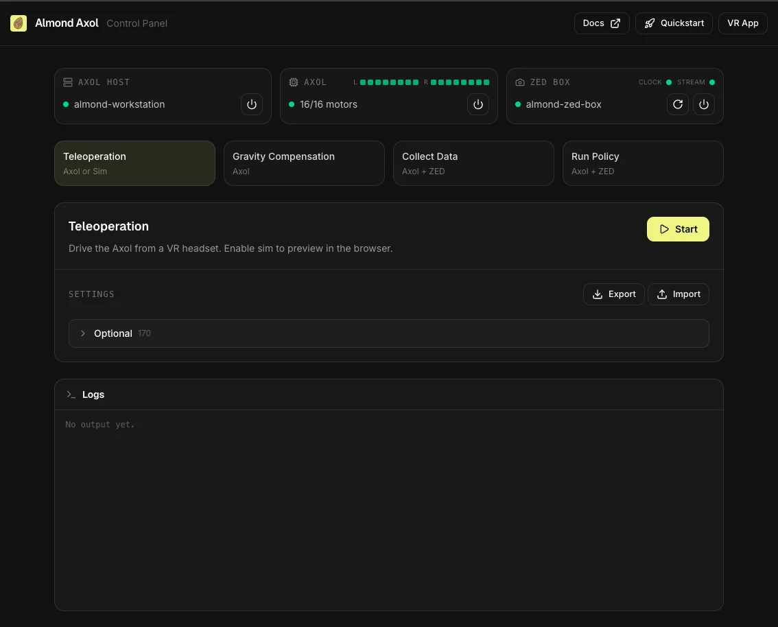 Axol web control panel