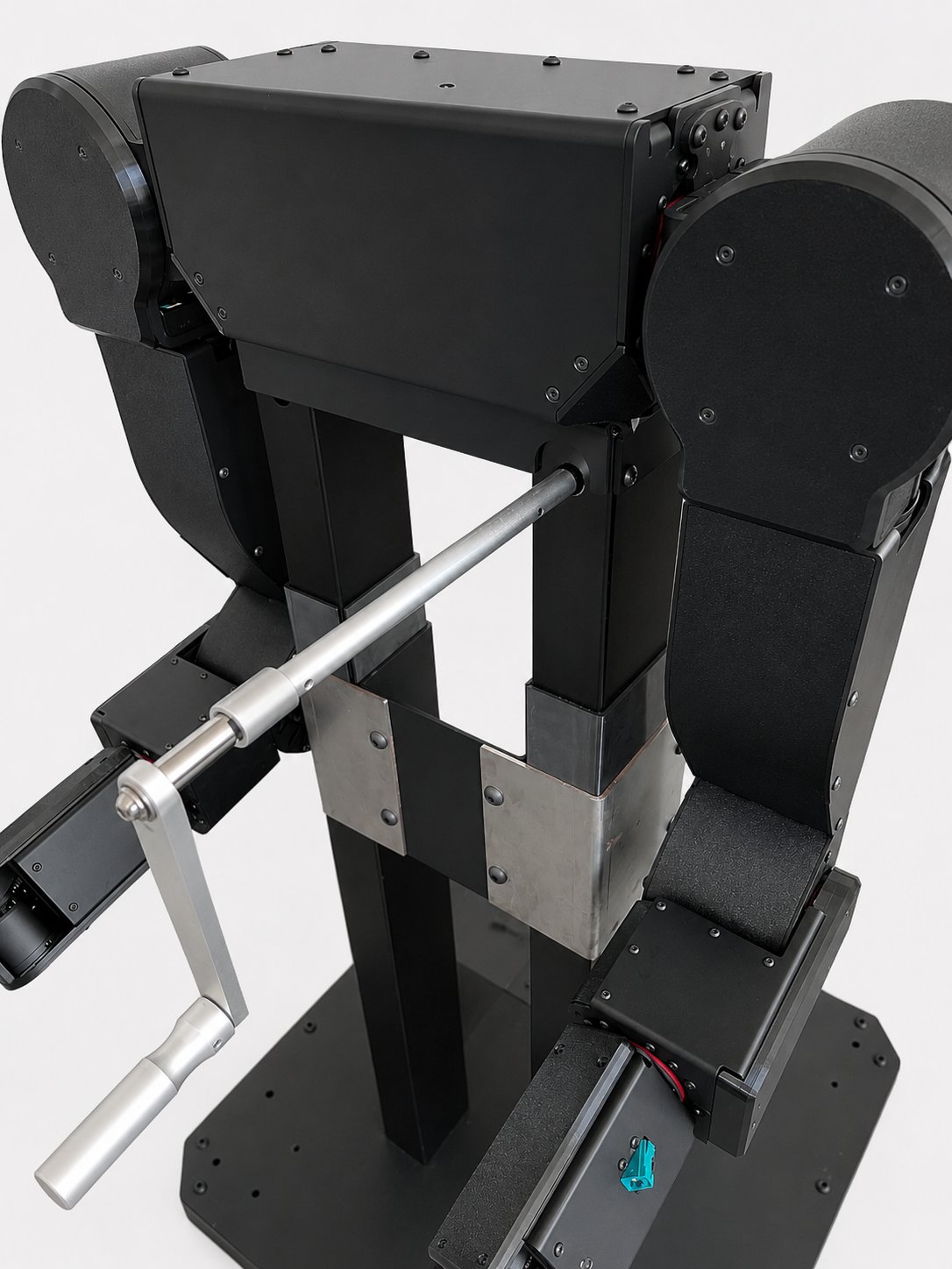 Inserting the crank into the top of the cart to adjust height