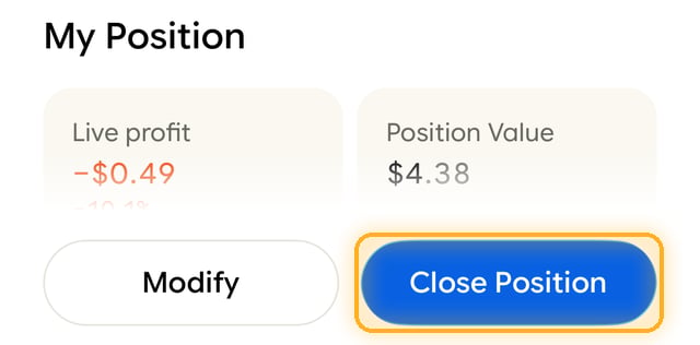 Position screen with the Close Position button highlighted