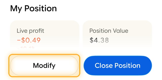 Position screen with the Modify button highlighted