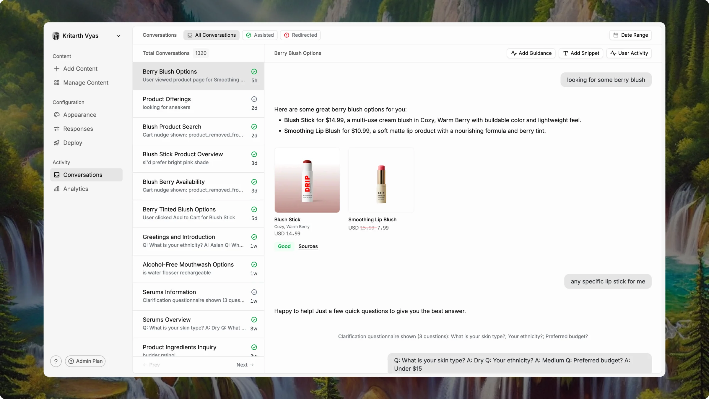 Conversations inbox showing list of conversations with status indicators