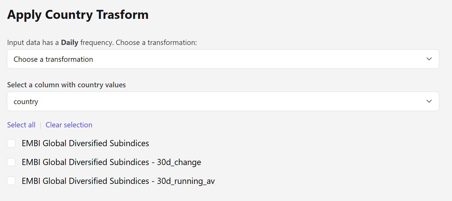 Apply Country Transform step with the transformation, country column and column selector