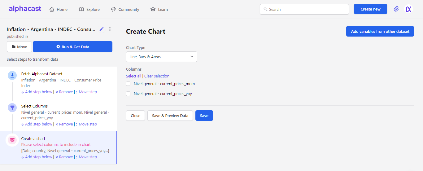 Selecting variables to chart