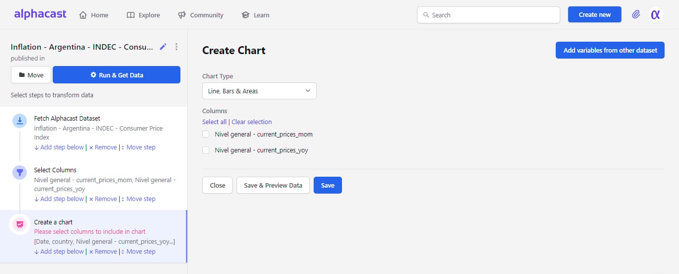 Selecting variables to chart