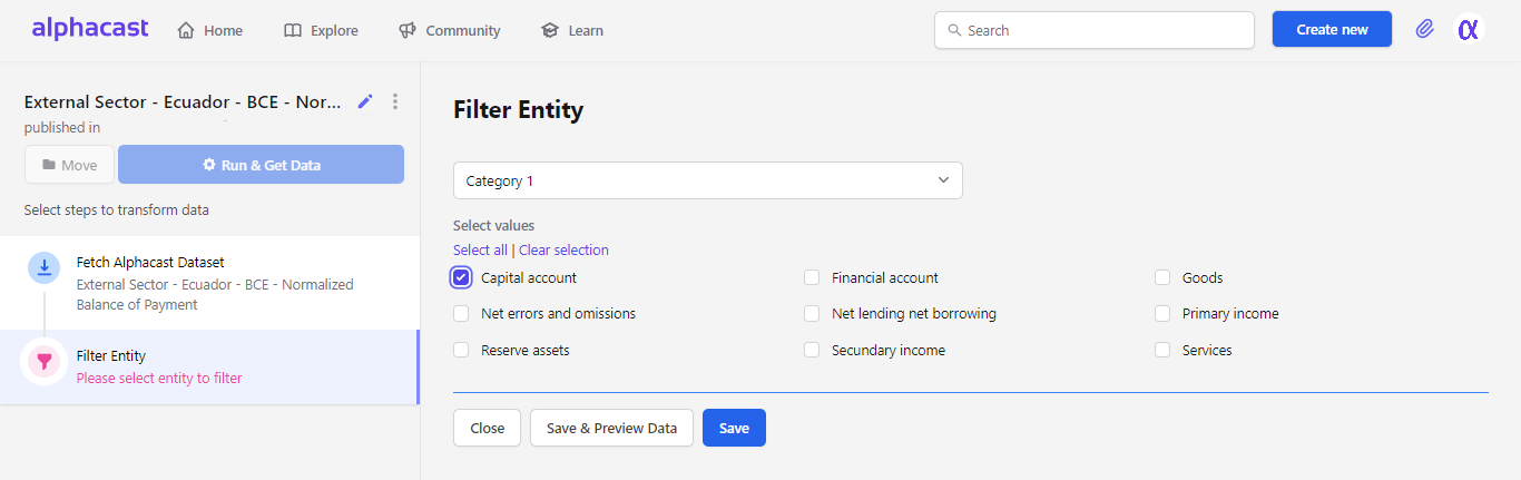 Selecting entity values to keep