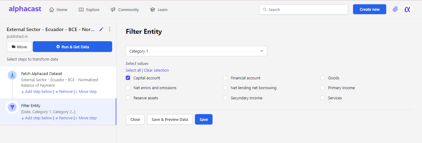 Pipeline result after filtering to a single entity
