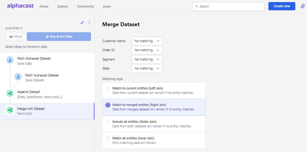 Selecting the common fields for a merge