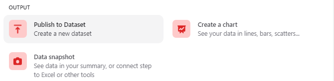 Publish Dataset step in the pipeline editor