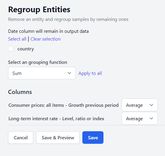 Result of regrouping entities