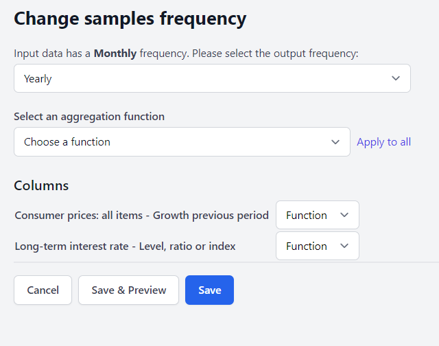 Change Sample Frequency step configuration