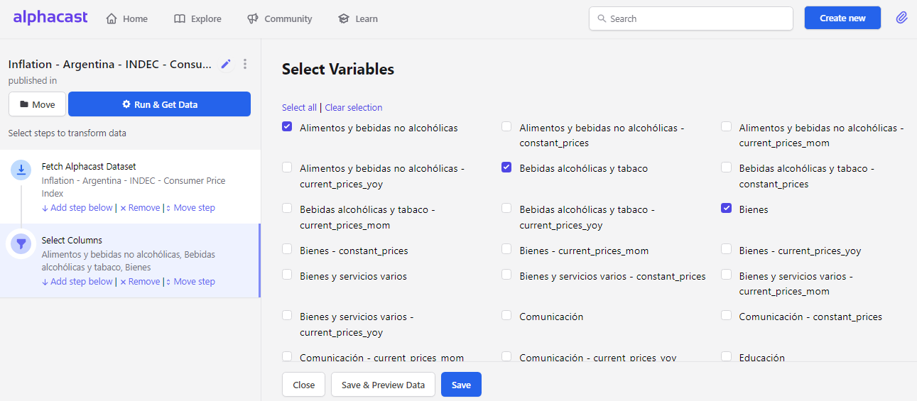 Choosing which columns to keep in the Select Columns step