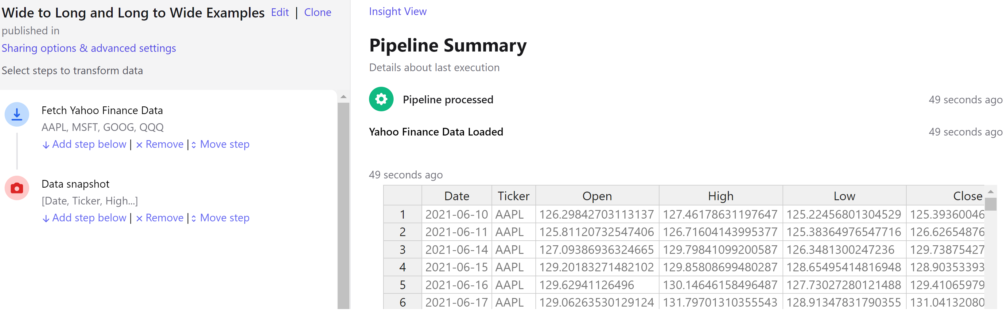 Yahoo Finance data in long format, tickers as row values