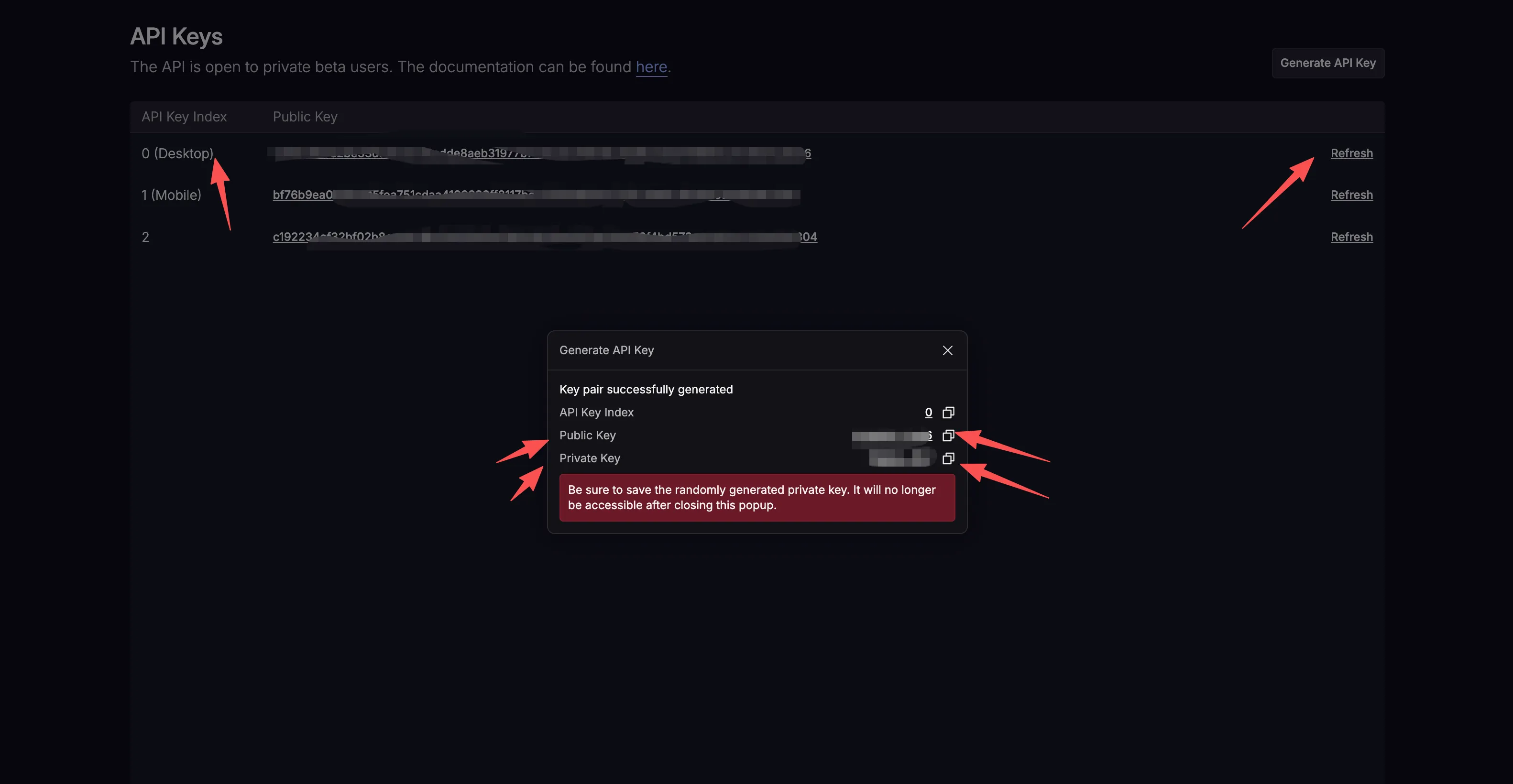Lighter API Keys 页面