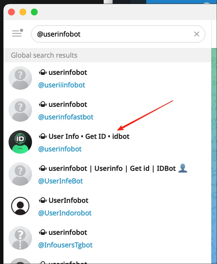 搜索 userinfobot