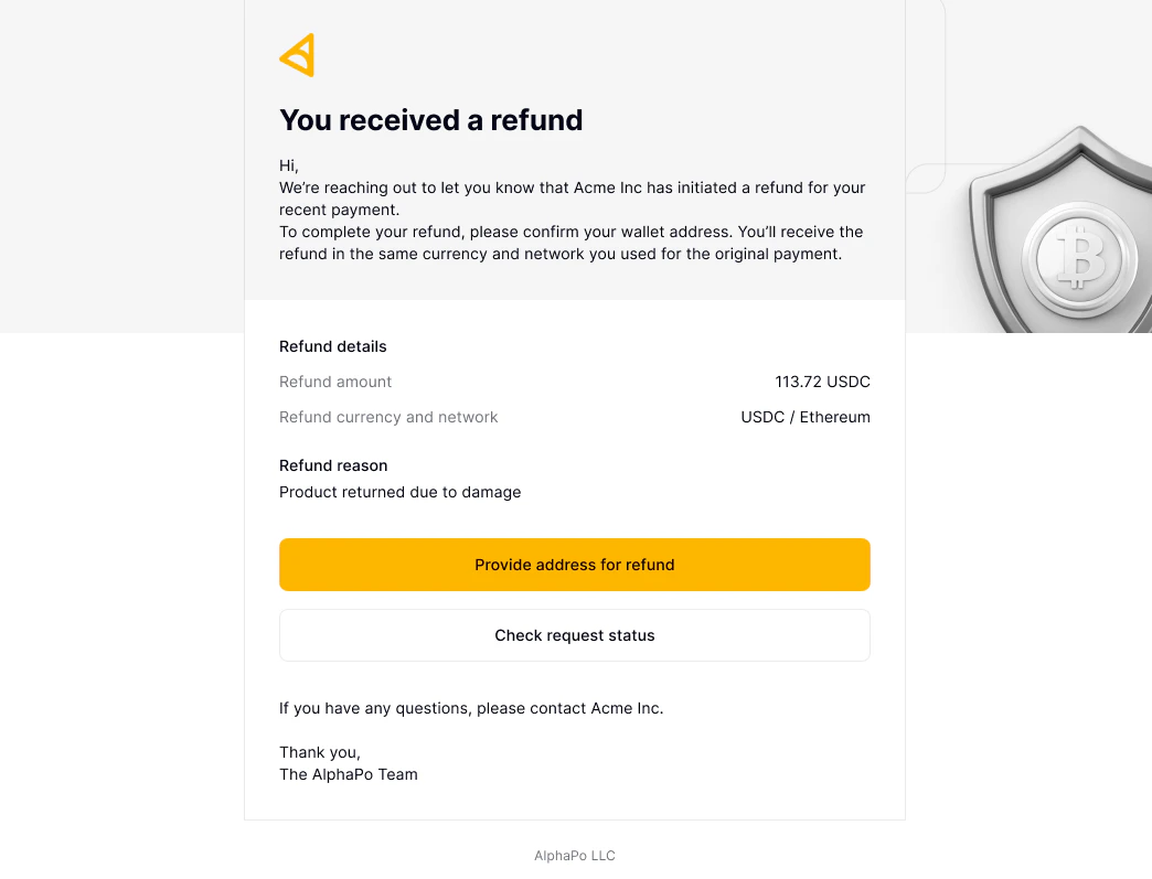 Email about a refund