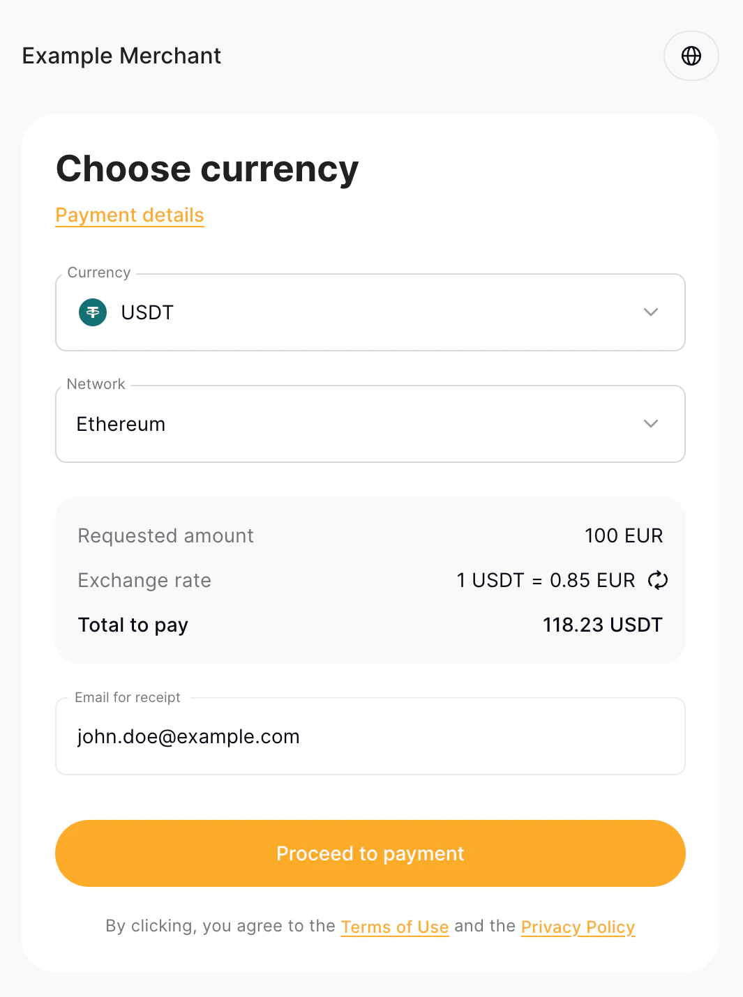 Payment request step 1
