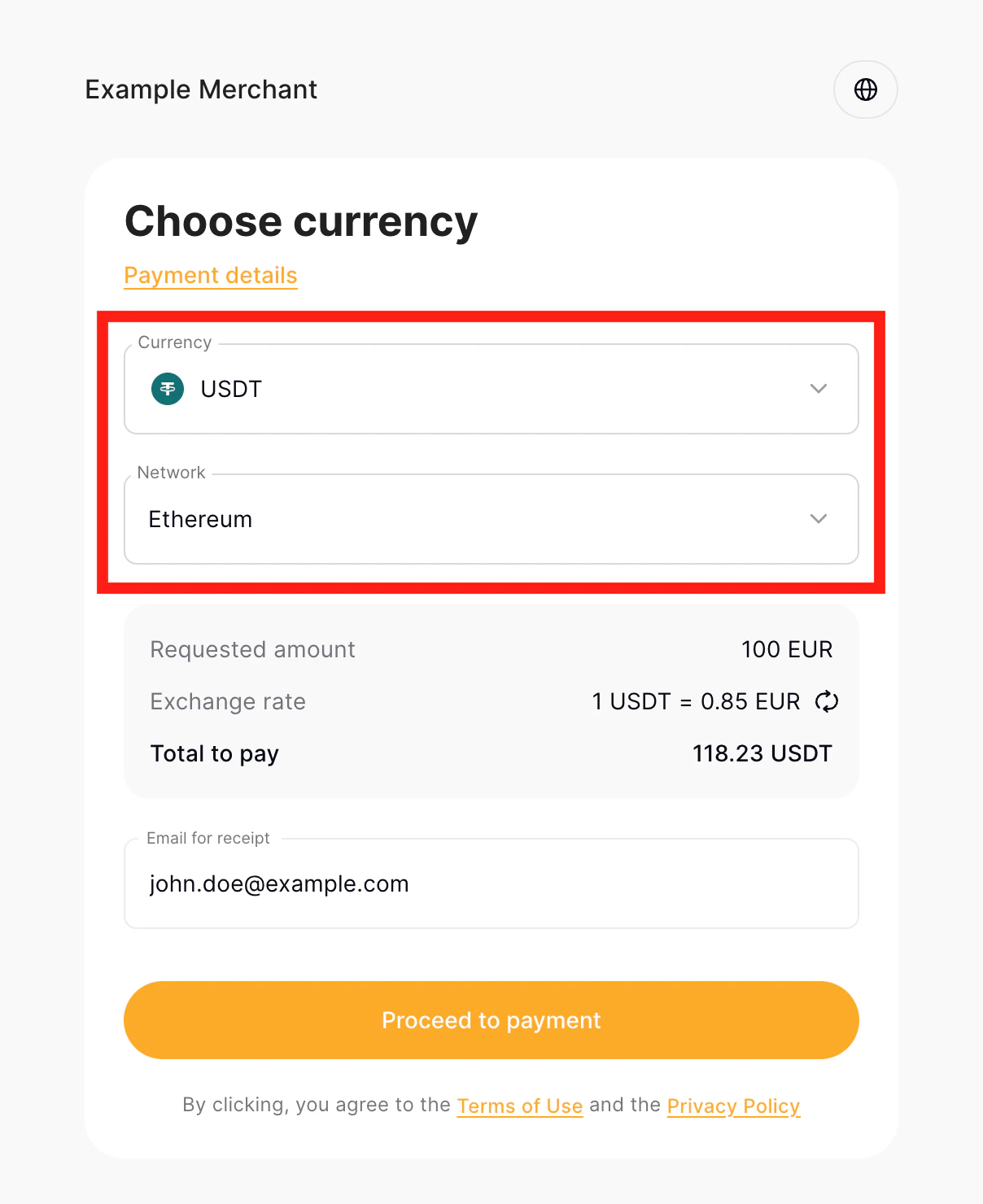 Currency selection