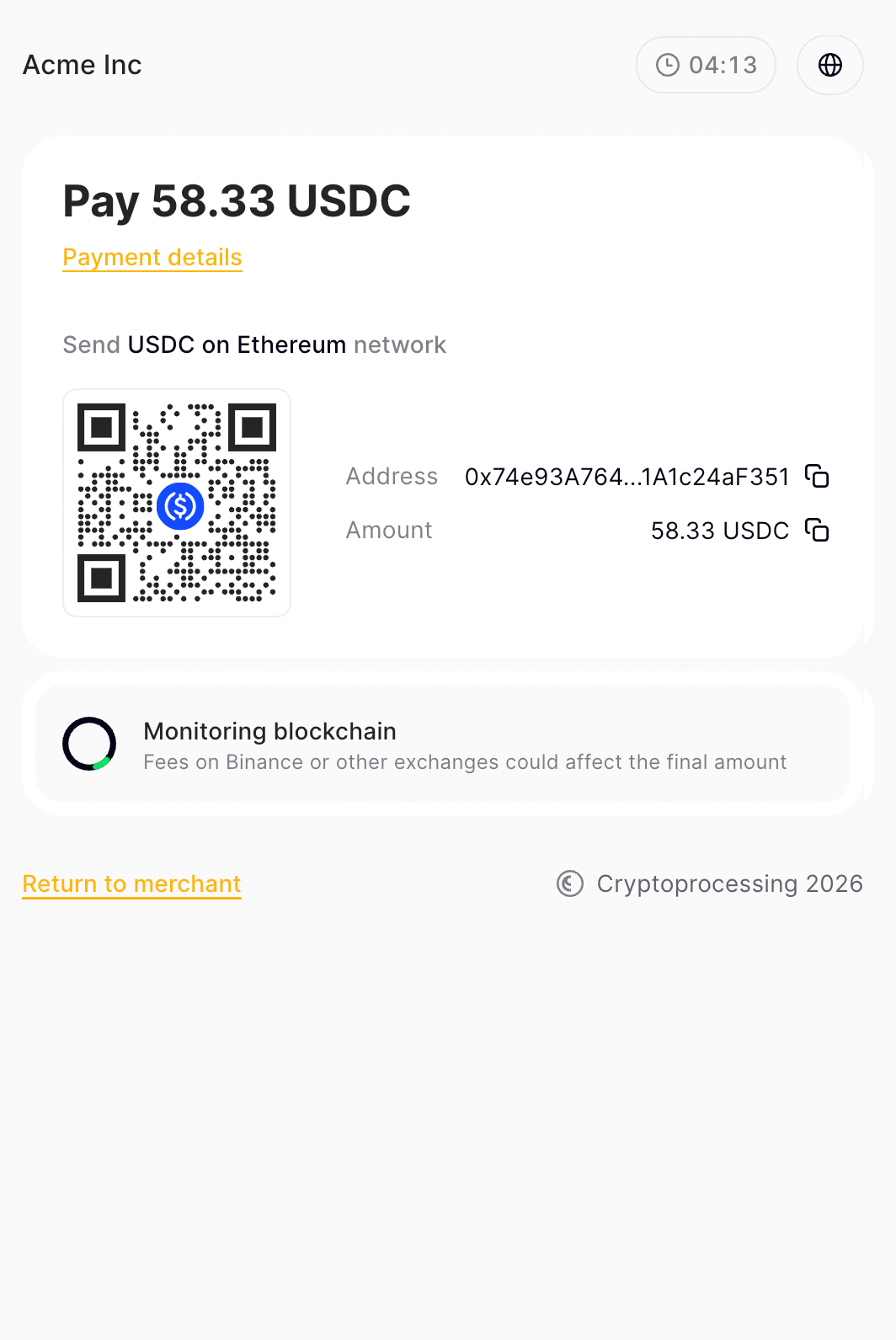 Payment request step 2