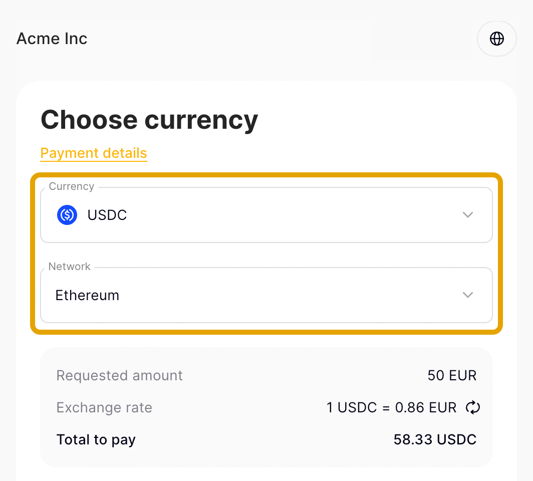 Currency selection