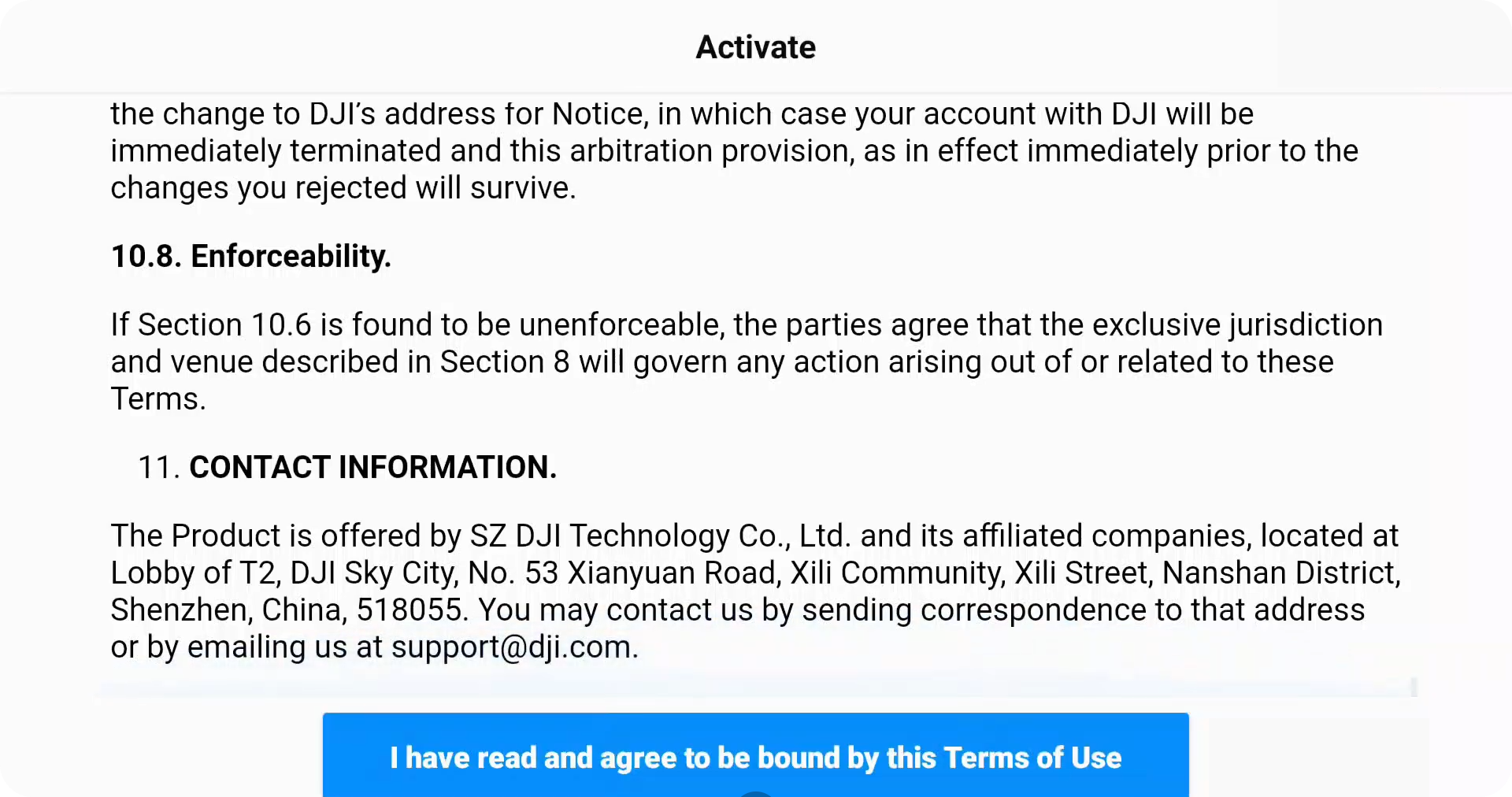 Confirm DJI Terms of Use