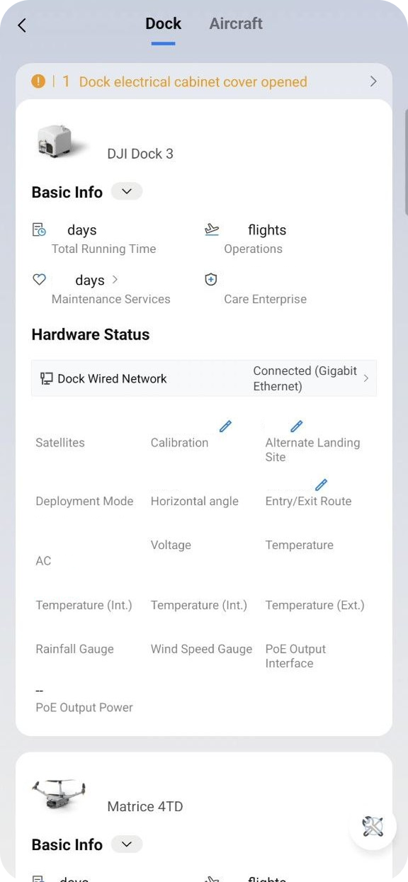 Opening the dock settings panel from the DJI Enterprise app