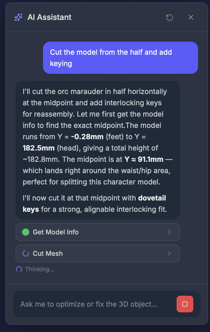Tool call card showing AI executing an operation