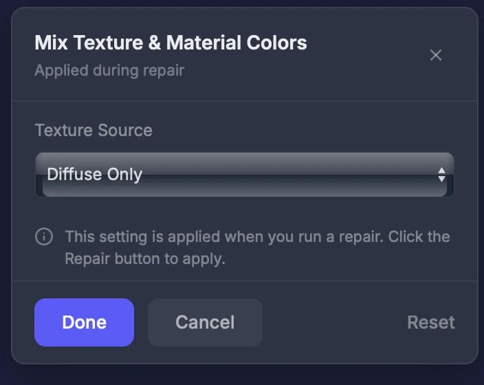 Colors tool settings panel