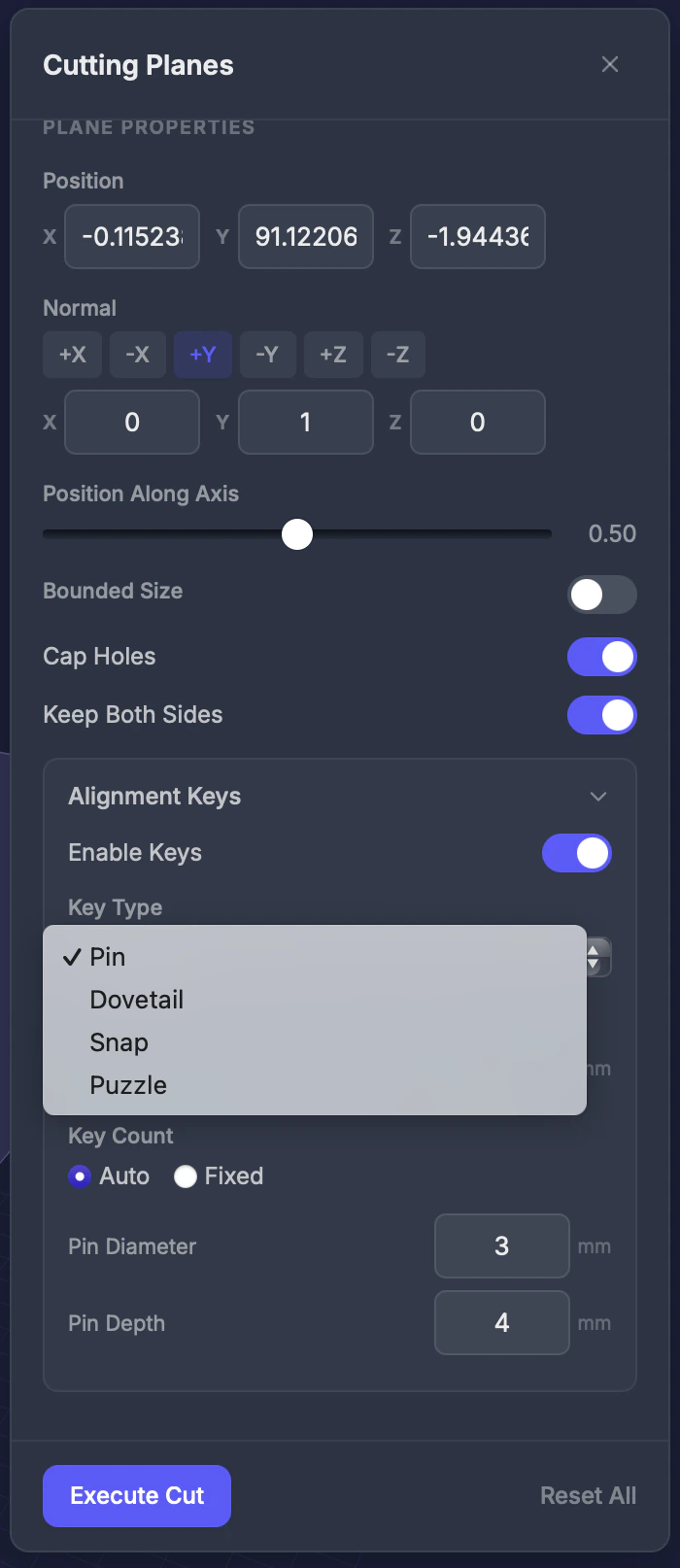 Four interlocking key types: Pin, Dovetail, Snap, Puzzle