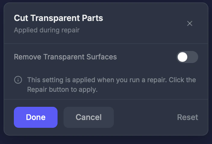 Cut Transparent tool toggle
