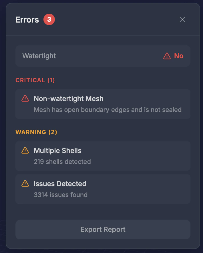 Error Detection tool showing detected issues
